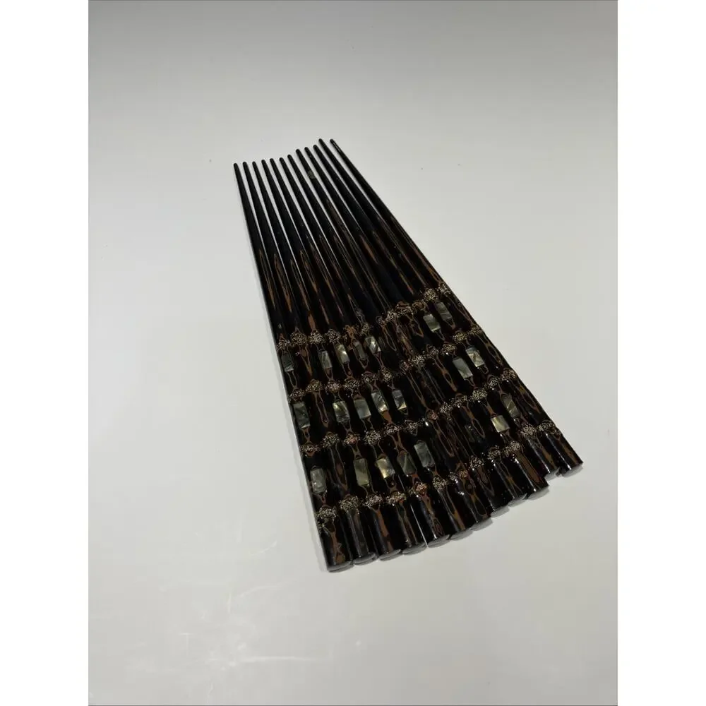 Set of 12 Vintage Lacquer Japanese Hand-Crafted Wood Inlay Decorative‎ Chopstick